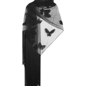 Valentino Garavani Black Butterfly oversized appliquéd Shawl, Scarf, wrap